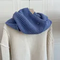 Blue chunky knit cowl scarf with decorative metal tag for cozy winter warmth and style - Extended Loop Style (SY) / 138cmx23cm / Light Blue