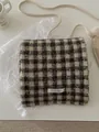 Cozy Korean style checkered knit neck warmer scarf featuring a minimalist label - Coffee and Beige