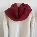 Warm chunky red knit infinity scarf with decorative metal tag for autumn and winter - Extended Loop Style (SY) / 138cmx23cm / Burgundy