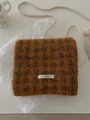 Korean style warm orange plaid knitted scarf with fluffy texture - Iron Orange