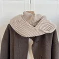 Thick knitted neck warmer in cozy oatmeal beige color featuring a small decorative metal tag - Extended Loop Style (SY) / 138cmx23cm / Apricot