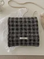 Cozy gray and black checkered knit snood scarf for women, warm winter neckerchief - Black