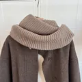 Thickened knit neck warmer scarf with metal tag for autumn and winter warmth protection - Extended Loop Style (SY) / 138cmx23cm / Milk Coffee