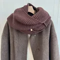 Premium deep brown chunky knitted snood with a small golden metal tag for winter - Extended Loop Style (SY) / 138cmx23cm / Dark Coffee