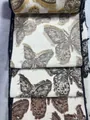 Tissu jacquard en chenille de qualité avec motif papillon 3D et bords frangés - Fil Coupé Papillon / Beige