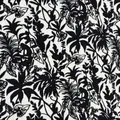 Primo piano di motivo a piante tropicali bianco e nero su tessuto per tappezzeria ciniglia jacquard. - Arbusti / 145*100cm