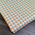 Textured orange and light blue fish-scale check cotton-linen jacquard fabric swatch - Orange