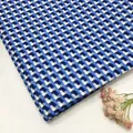 Blue and white fish scale check cotton linen jacquard fabric for upholstery and pillow covers - Dark Blue