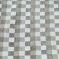 Heavyweight grey and white checkerboard chenille jacquard fabric for sofa upholstery - Checkered / Oat Apricot