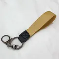 Minimalist solid khaki nylon webbing wristlet keychain with durable gunmetal carabiner clasp - Khaki