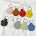 Porte-clés rond en similicuir PU, neuf couleurs avec anneaux argentés - Couleurs Mélangées Aléatoires