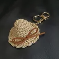Porte-clés mini chapeau de paille tissé à la main avec breloque nœud marron - L / Environ 7cm