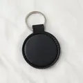 Porte-clés rond en cuir PU noir minimaliste avec anneau en métal argenté pour sacs - Noir