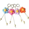 Porte-clés fleurs au crochet faits main avec perles en bois pour décoration de sac - Couleurs Mélangées Aléatoires