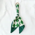 Elegant forest style green argyle silk scarf keychain pendant for ladies handbags - Style 2 (2) / Green and White Lattice