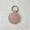 Simple and minimalist circular pink PU leather keychain with silver metal ring for bags - Pink