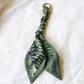 Forest style green fern print silk scarf keychain with gold ring for women bag charms - Style 4 (4) / Dark Green Fern Print