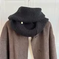 Thickened black ribbed knit neck warmer snood featuring a decorative metal tag - Extended Loop Style (SY) / 138cmx23cm / Black