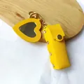 Porte-rouge à lèvres en cuir jaune porte-clés avec miroir en forme de cœur pour sac - Jaune