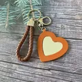 Porte-clés élégant en cuir en forme de cœur avec miroir et cordon tressé marron - Rouge Orangé