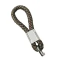 Premium braided leather car keychain featuring a polished silver metal clasp in brown color - Universal Model / Dark Brown