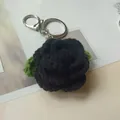 Handmade crocheted black rose flower keychain pendant for schoolbag decoration gift - Black