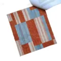 Thickened jacquard chenille fabric with orange and blue geometric square pattern design - 橙色与天蓝与米白 / -04 #