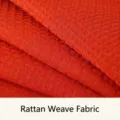 Detailaufnahme eines orangefarbenen einfarbigen Sofastoffs mit Rattan-Webstruktur - Orangerot