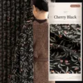 French style yarn-dyed chenille blackout curtain with cherry jacquard pattern design - 1米*1.5米 沙发面料 / 黑色搭配粉红樱桃