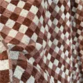 High-density brown and beige checkerboard chenille jacquard fabric for upholstery - Checkered / Twilight Orange