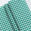 Tissu haut de gamme en coton et lin à motif pied-de-poule vert et blanc pour couture - Longueur 100cm / Vert