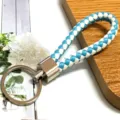 Handmade woven leather rope keychain with blue and white pattern for car keys and bags - 50 Pieces/Pack / Light Blue & White