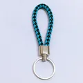 Handmade blue and black braided leather keychain with durable silver metal ring buckle - 50 Pieces/Pack / Light Blue & Black