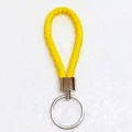 Handcrafted yellow braided leather keychain variant with a polished silver metal ring - 50 Pieces/Pack / Yellow