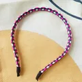 Colorful braided leather headband in pink, white, and black pattern - No. 4 (TG-001 Headband) / Rose Red Black White Patchwork