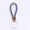 Blue and white braided leather keychain with silver metal ring variant - 50 Pieces/Pack / White+Royal Blue
