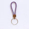 Durable purple and white braided leather keychain strap with silver metal keyring - 50 Pieces/Pack / White and Purple