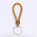 Premium golden braided leather cord keychain with ring for car keys and backpack charms - 50 Pieces/Pack / Gold