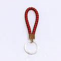Braided red and black leather cord keychain with sturdy metal ring - 50 Pieces/Pack / Black and Red