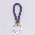 High-quality purple braided leather keychain accessory with silver metal ring for car keys - 50 Pieces/Pack / Purple