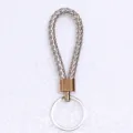 Braided leather cord keychain with metal ring accessory in silver and gold color finish - 50 Pieces/Pack / Silver