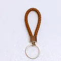 Handmade minimalist braided tan leather keyring with silver metal clasp variant - 50 Pieces/Pack / Brown
