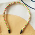 Braided colorful leather headband in white orange and green thin anti-slip hair hoop for women - White Orange Green Patchwork