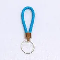Blue braided leather rope keychain featuring a durable silver metal ring for car keys - 50 Pieces/Pack / Light Blue