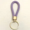 Stylish braided purple leather keychain strap with premium gold metal ring holder - 50 Pieces/Pack / Light Purple