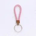 Handmade pink and white checkered woven leather cord keychain loop for bag charms - 50 Pieces/Pack / White And Pink