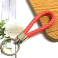 Coral pink braided leather rope keychain for bags and cars - 50 Pieces/Pack / Light Red