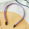 Braided leather headband in red white blue for women minimalist non-slip hair accessory - Red White and Blue