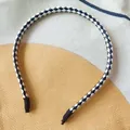 Minimalist black and white braided leather thin headband hair accessory for women - Black and White Patchwork