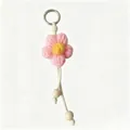 Porte-clés fleur bouffante au crochet rose fait main avec perles bois et fermoir métal - Rose